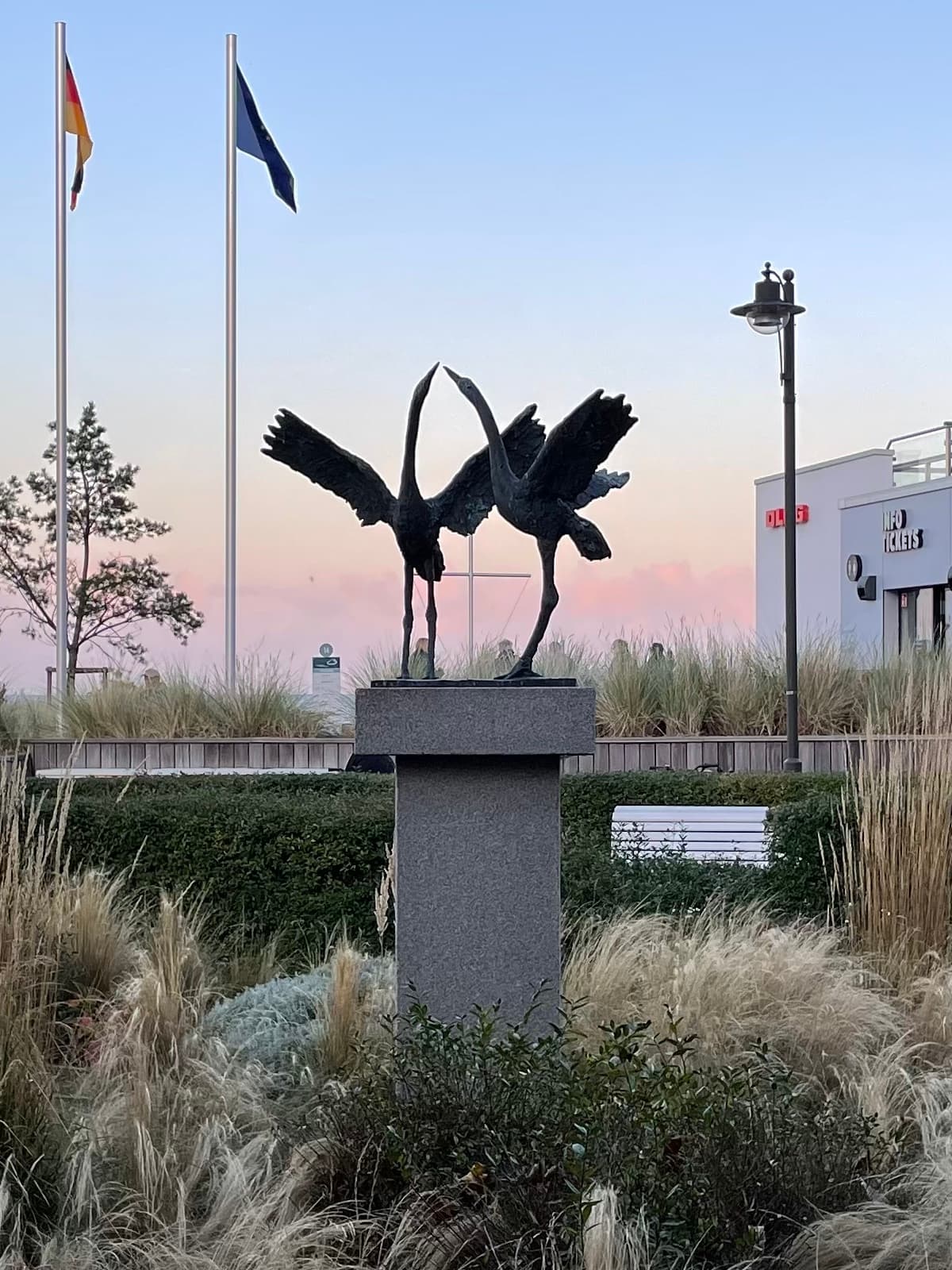 Dancing cranes, sculpted by Thomas Jastram, Binz, Germany