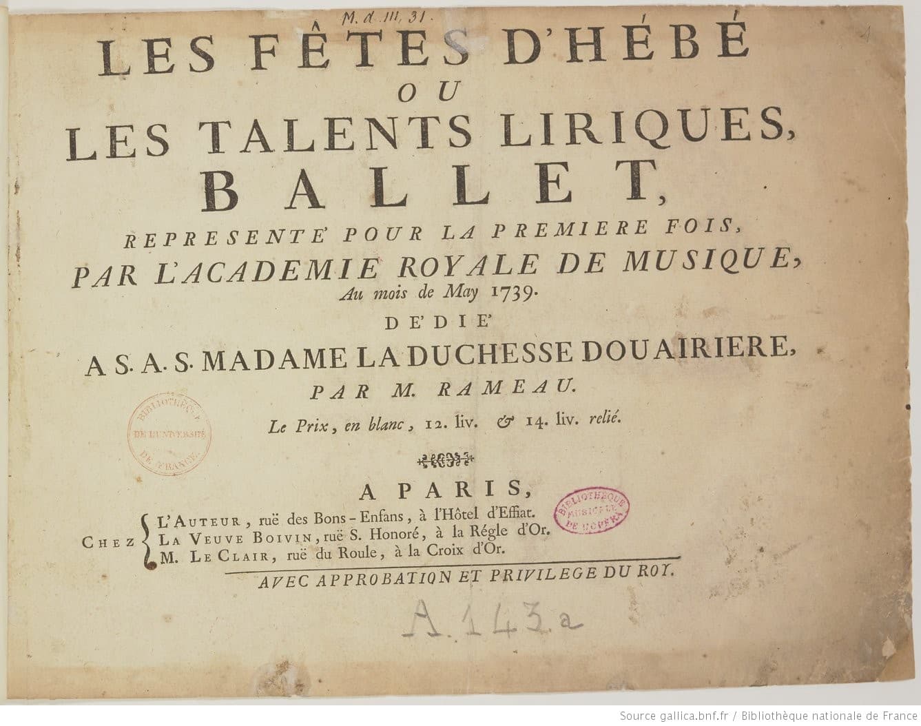 Les fêtes d'Hébé (1739)