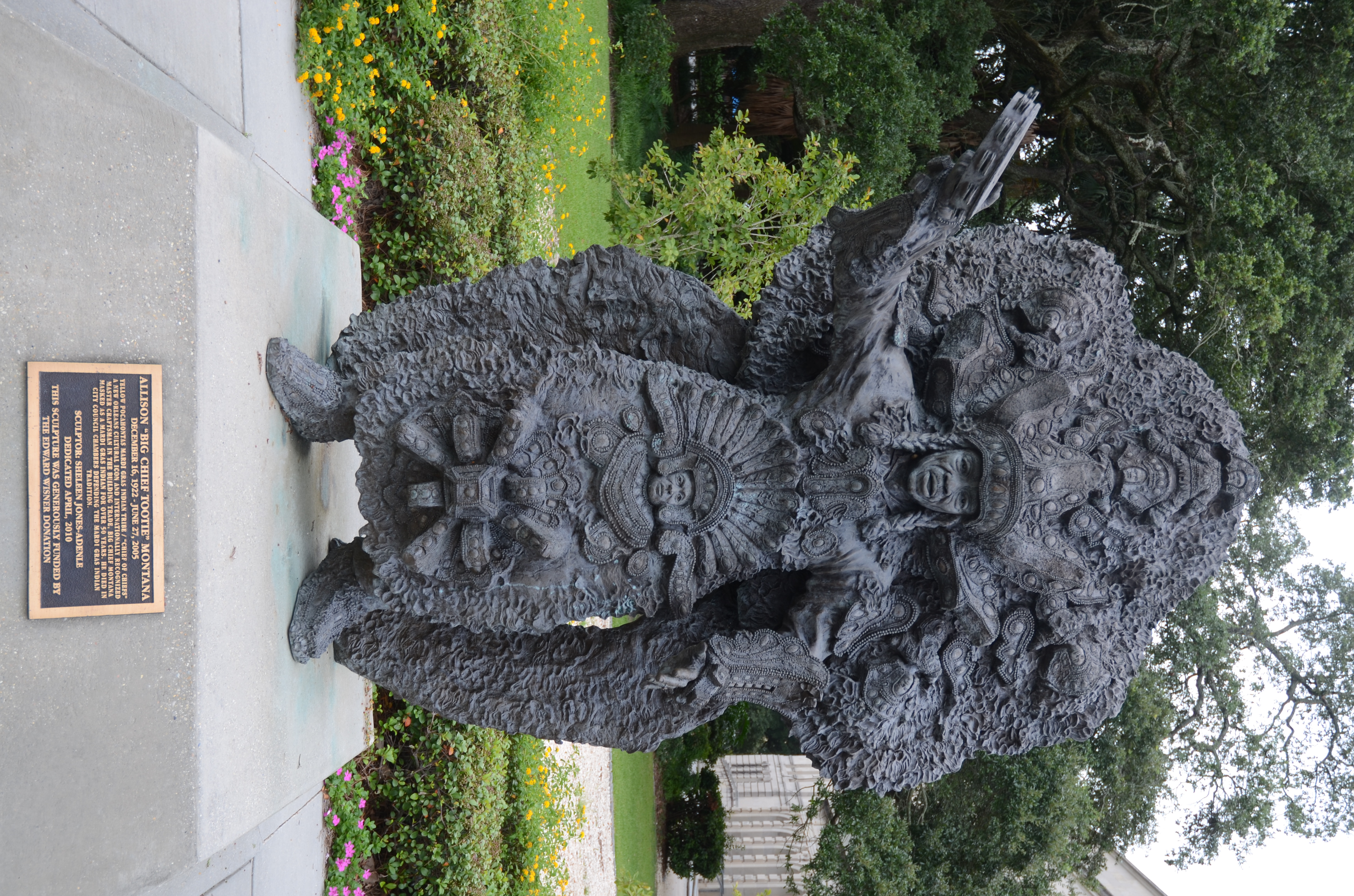 Bronze statue of Big Chief Allison Tootie Montana in Louis Armstrong Park, New Orleans