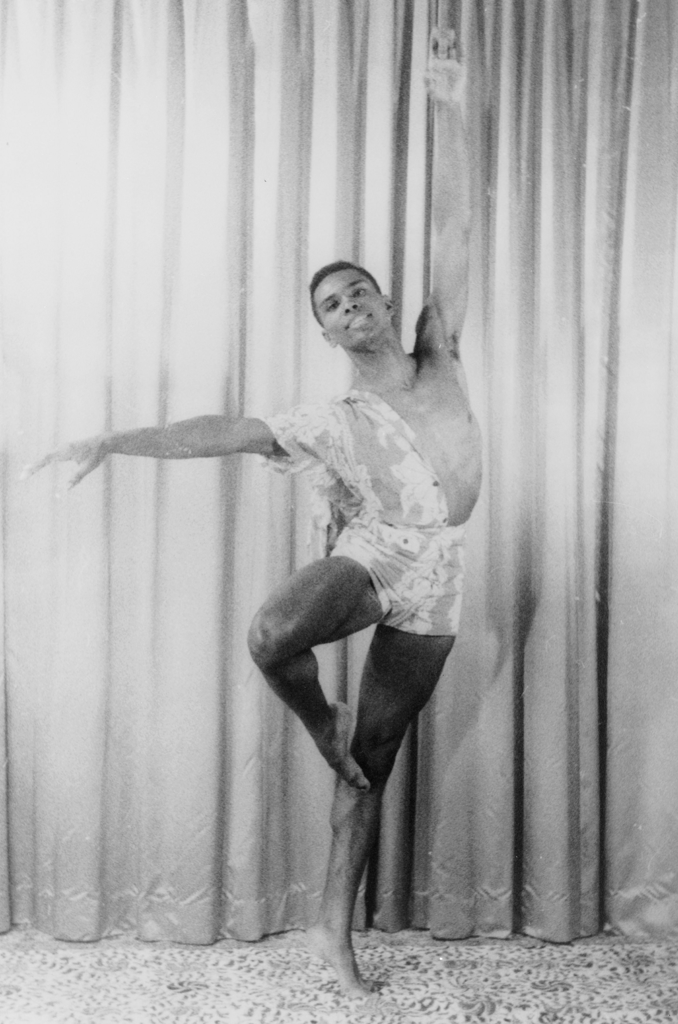 Black-and-white studio portrait of ballet dancer Arthur Mitchell in 1955