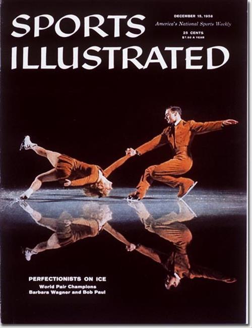 Barbara Wagner and Robert Paul skating together on a 1958 Sports Illustrated cover