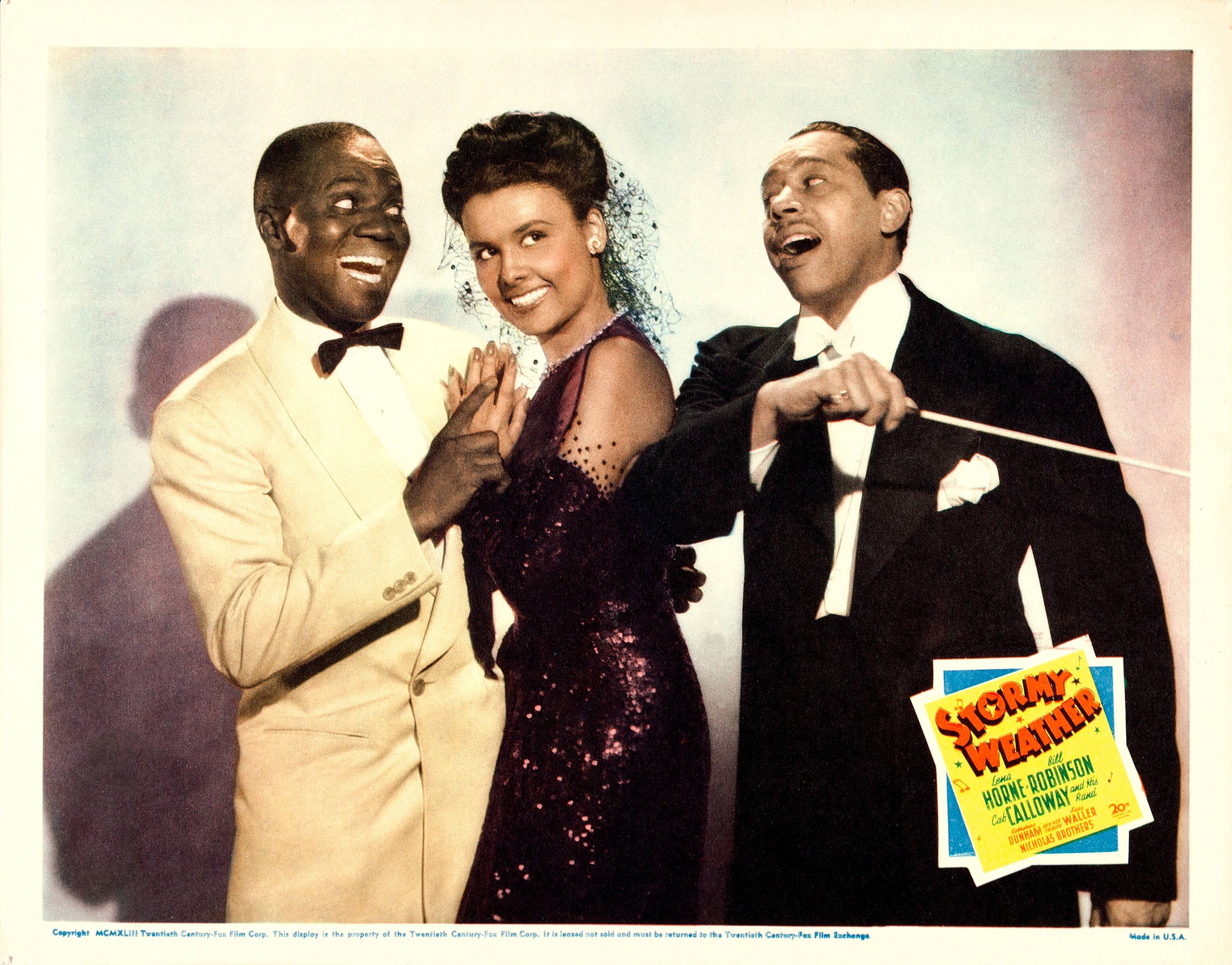 Lobby card showing Bill Robinson, Lena Horne and Cab Calloway in Stormy Weather