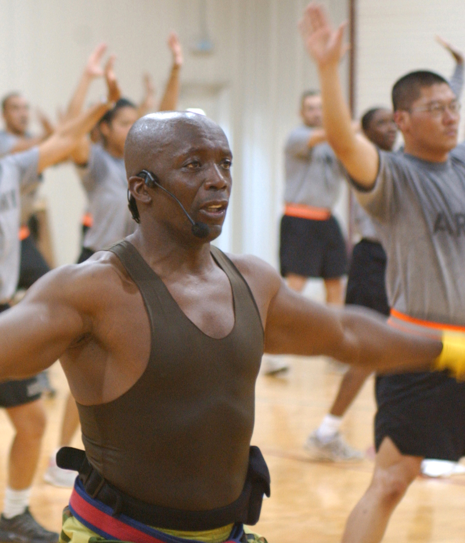 Billy Blanks leading soldiers through a Tae Bo exercise session in Baghdad in 2006