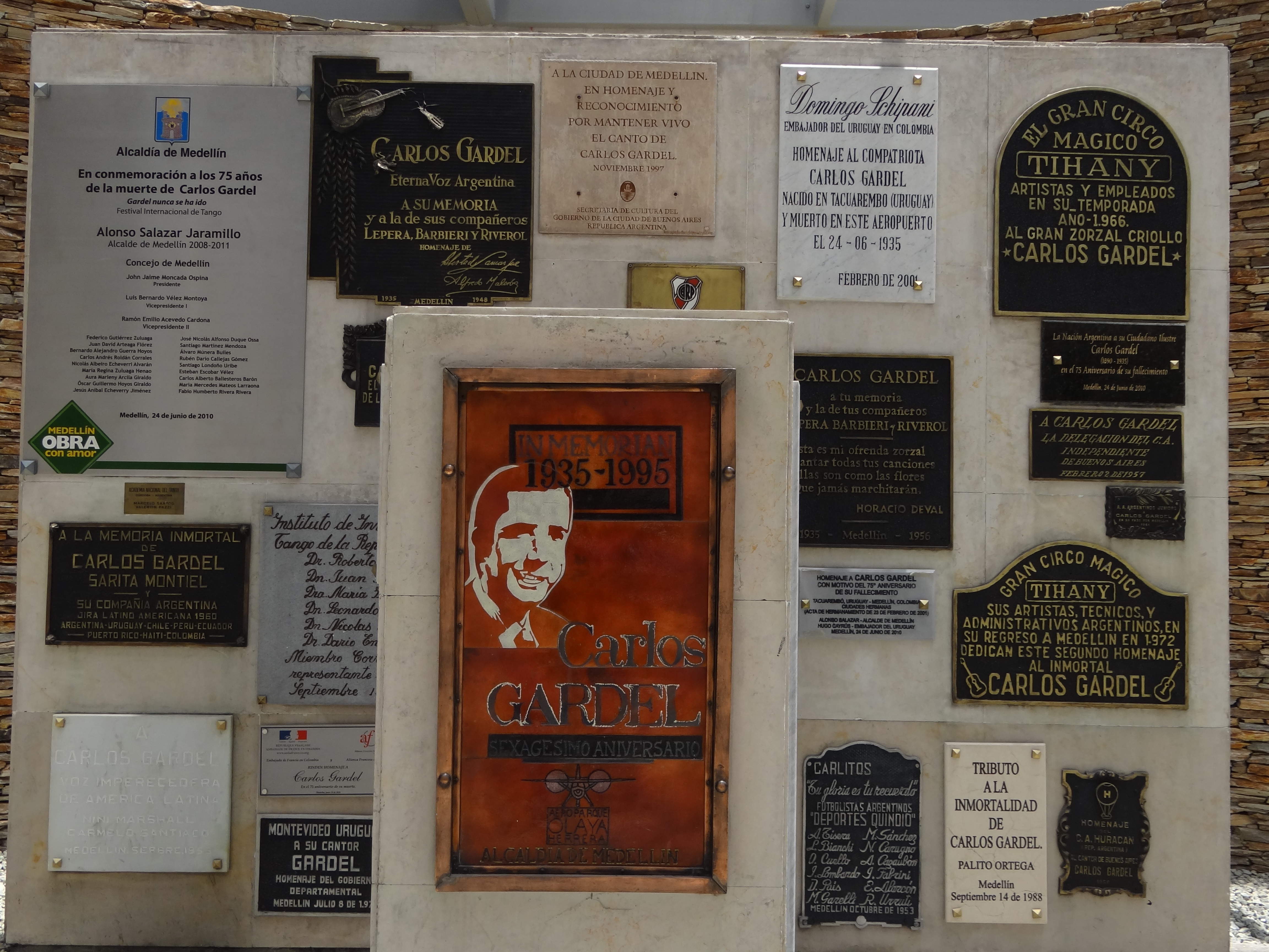 Carlos Gardel memorial display at Olaya Herrera Airport in Medellin