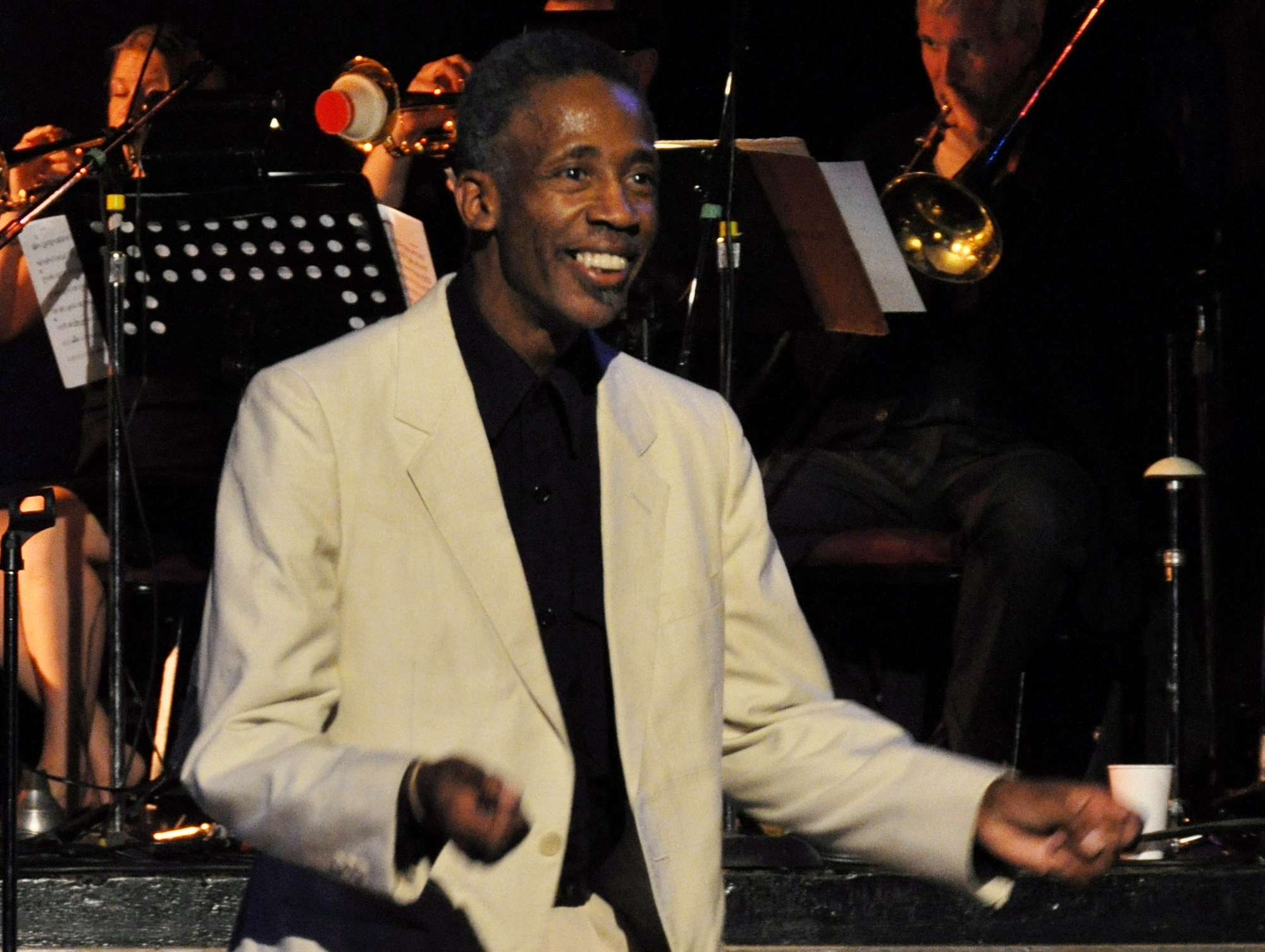 Chester Whitmore gesturing during Masters of Lindy Hop and Tap in 2009.
