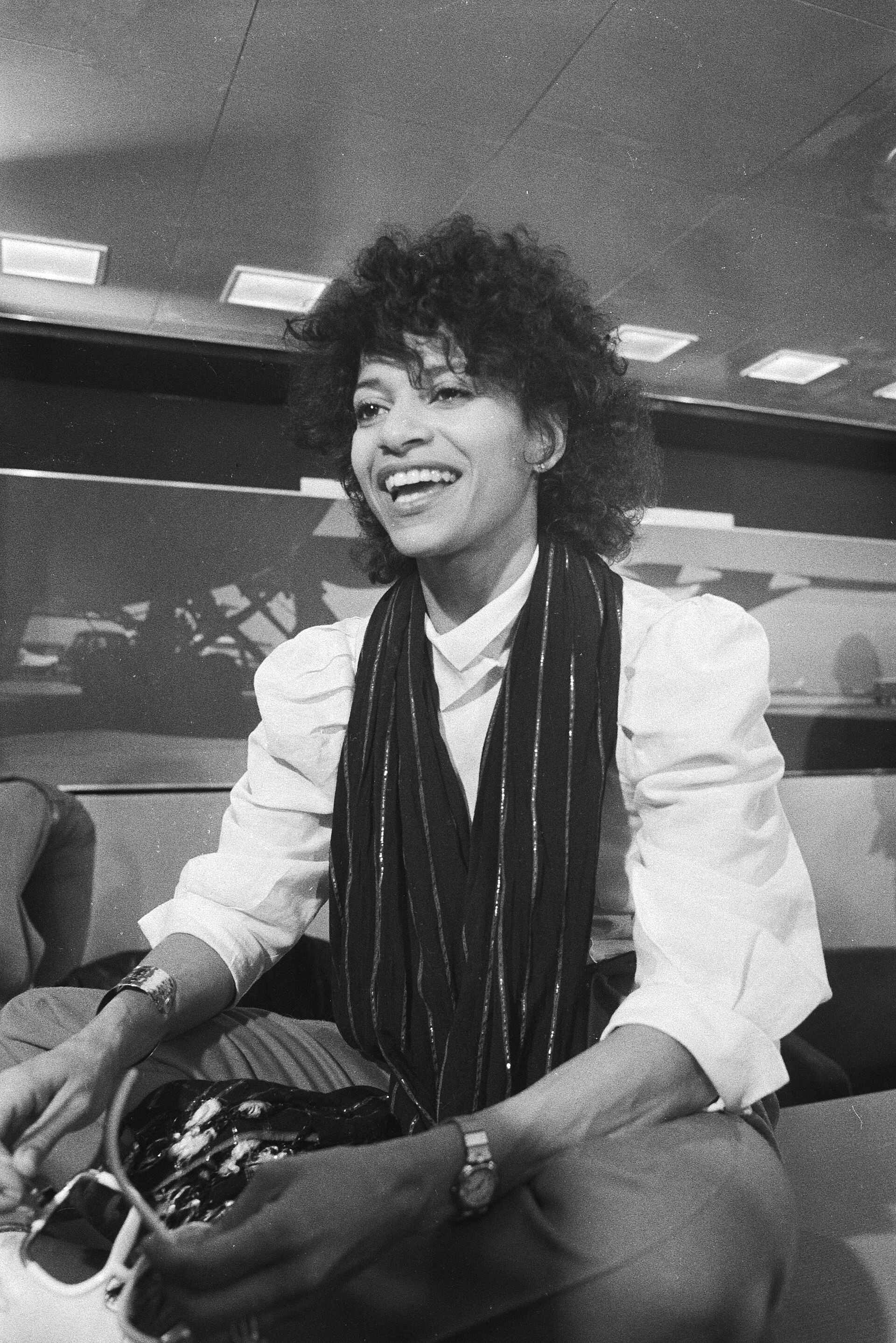Black-and-white portrait of Debbie Allen in Amsterdam in 1983