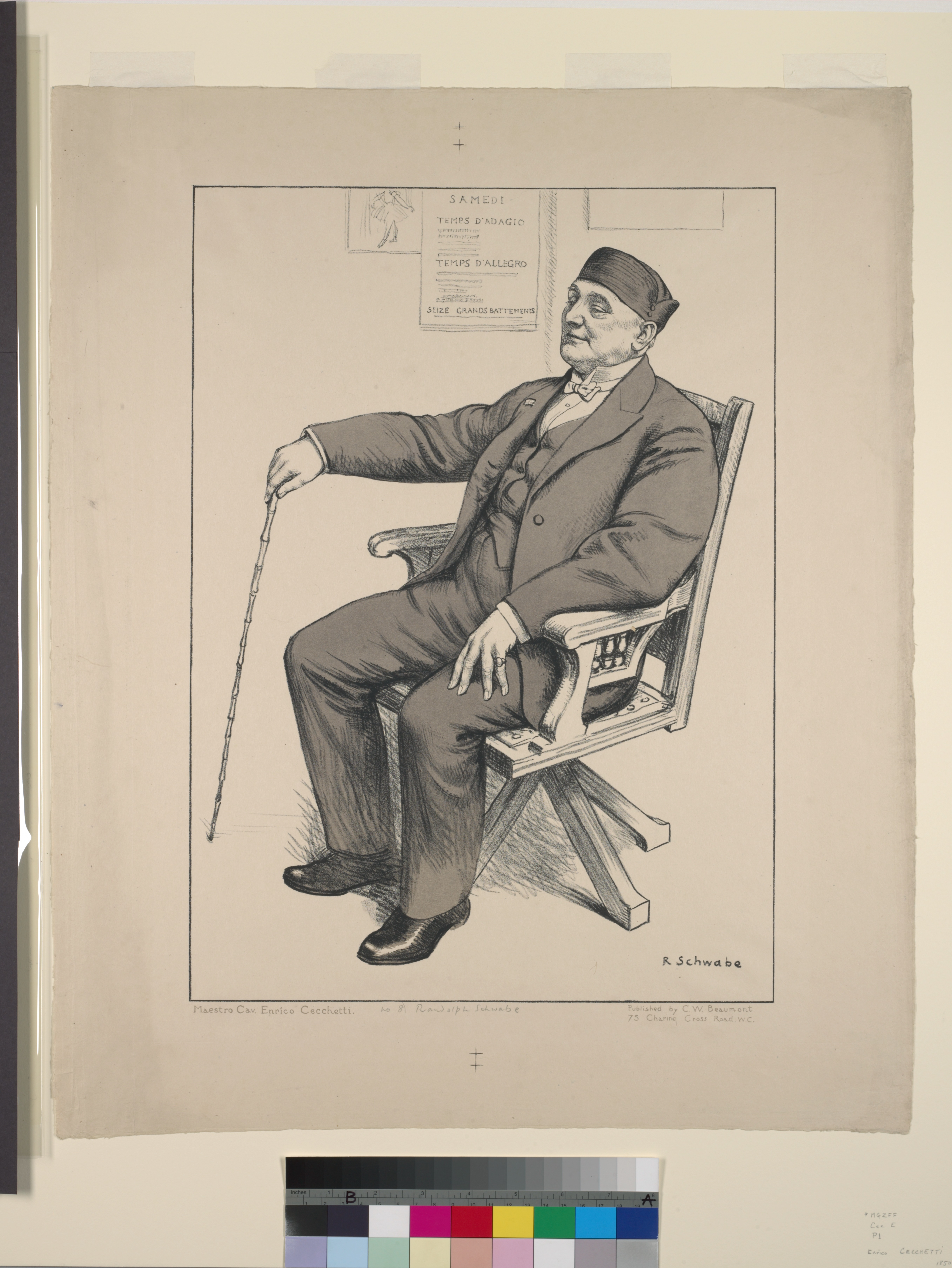 1922 monochrome portrait print of ballet master Enrico Cecchetti