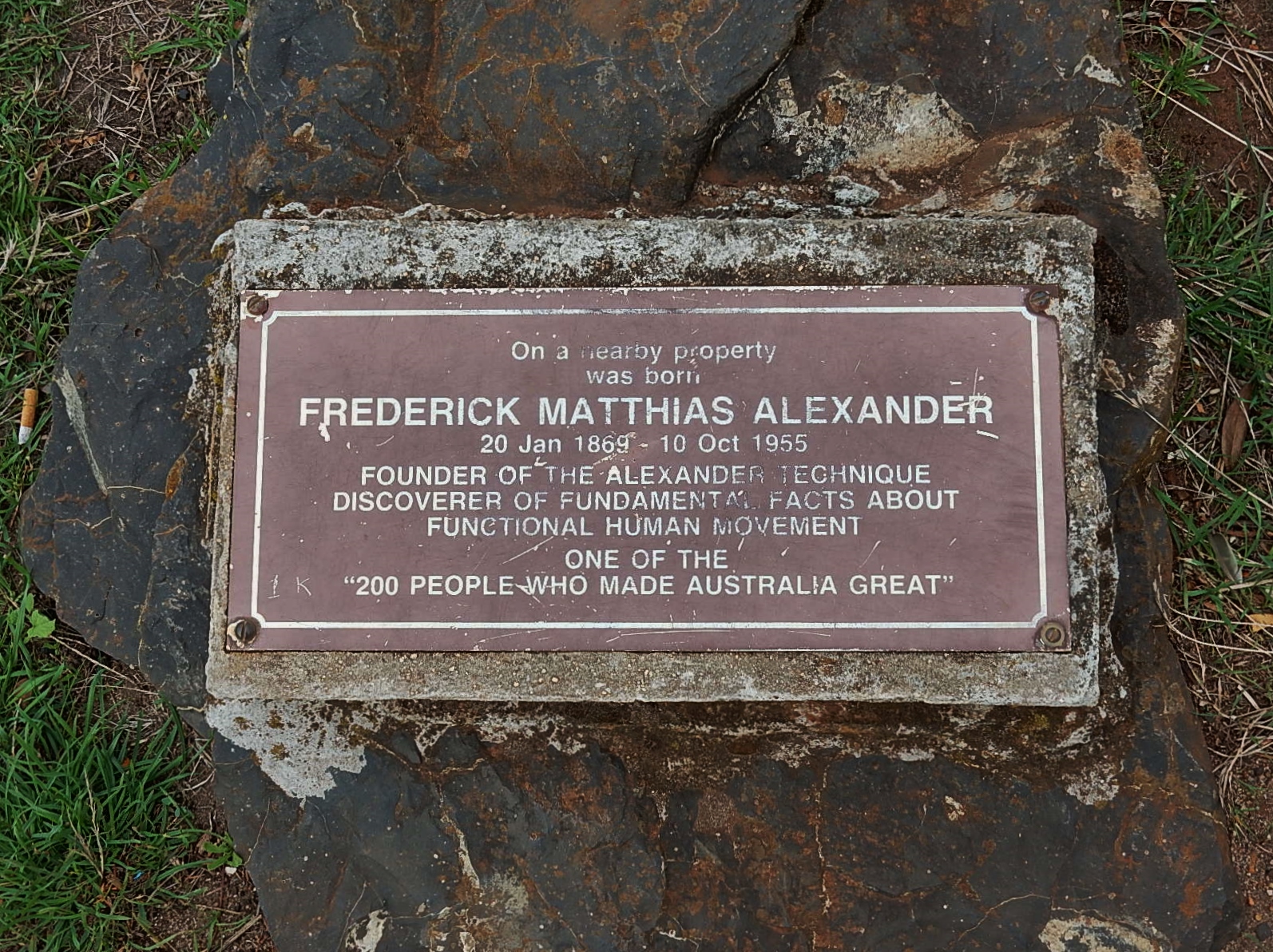 Blue heritage plaque identifying F. Matthias Alexander as the father of the Alexander Technique
