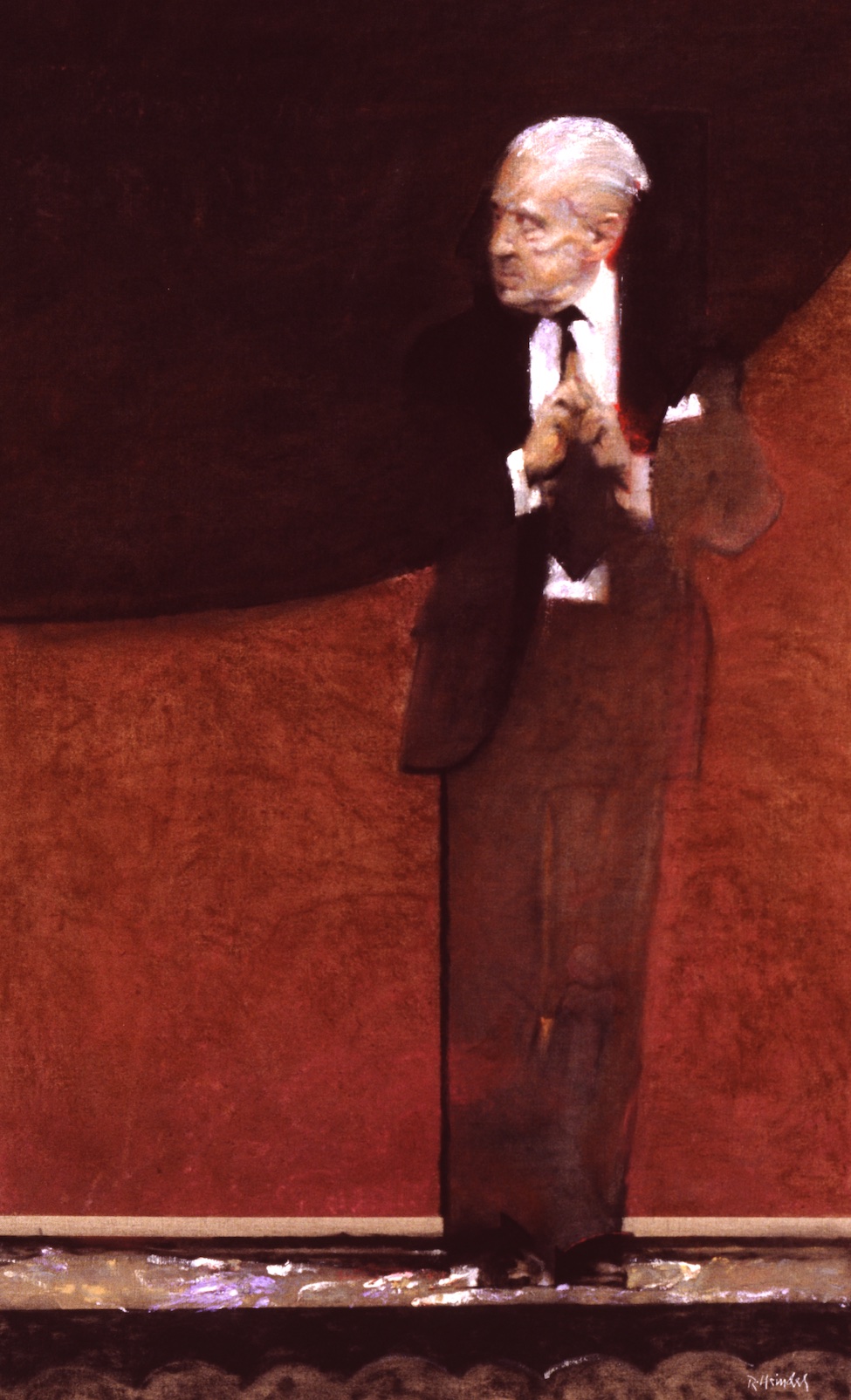 Painted portrait of Frederick Ashton in a dark jacket against a muted background