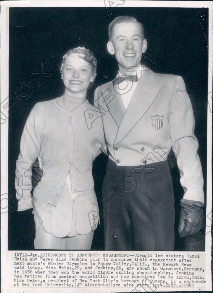 Carol Heiss and Hayes Alan Jenkins in a 1960 engagement press photograph