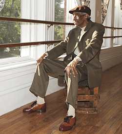 Portrait of tap dancer Jimmy Slyde wearing a beret in 1999