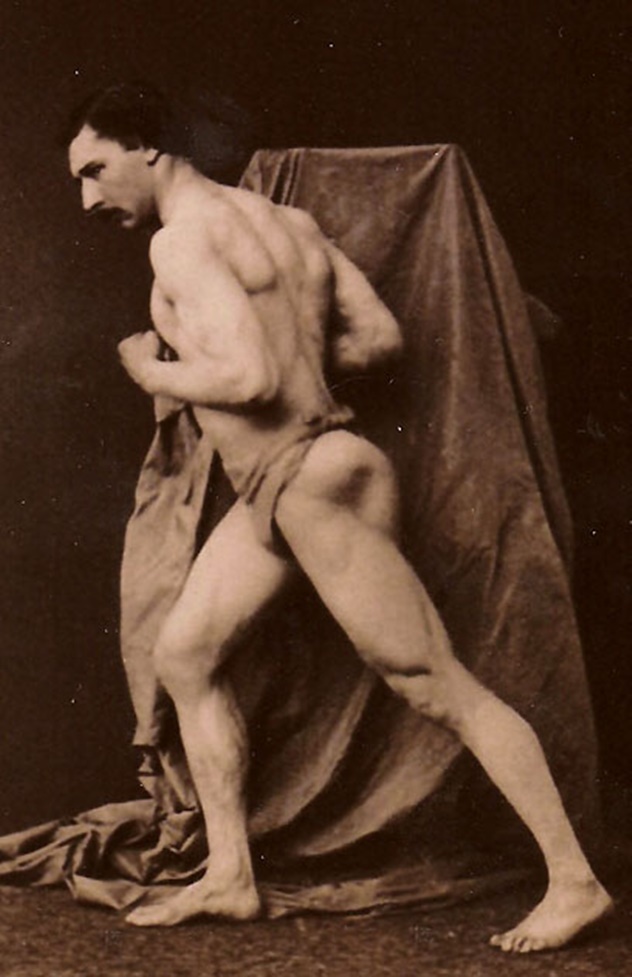 Nineteenth-century studio photograph of Jules Léotard standing in a fitted performance garment