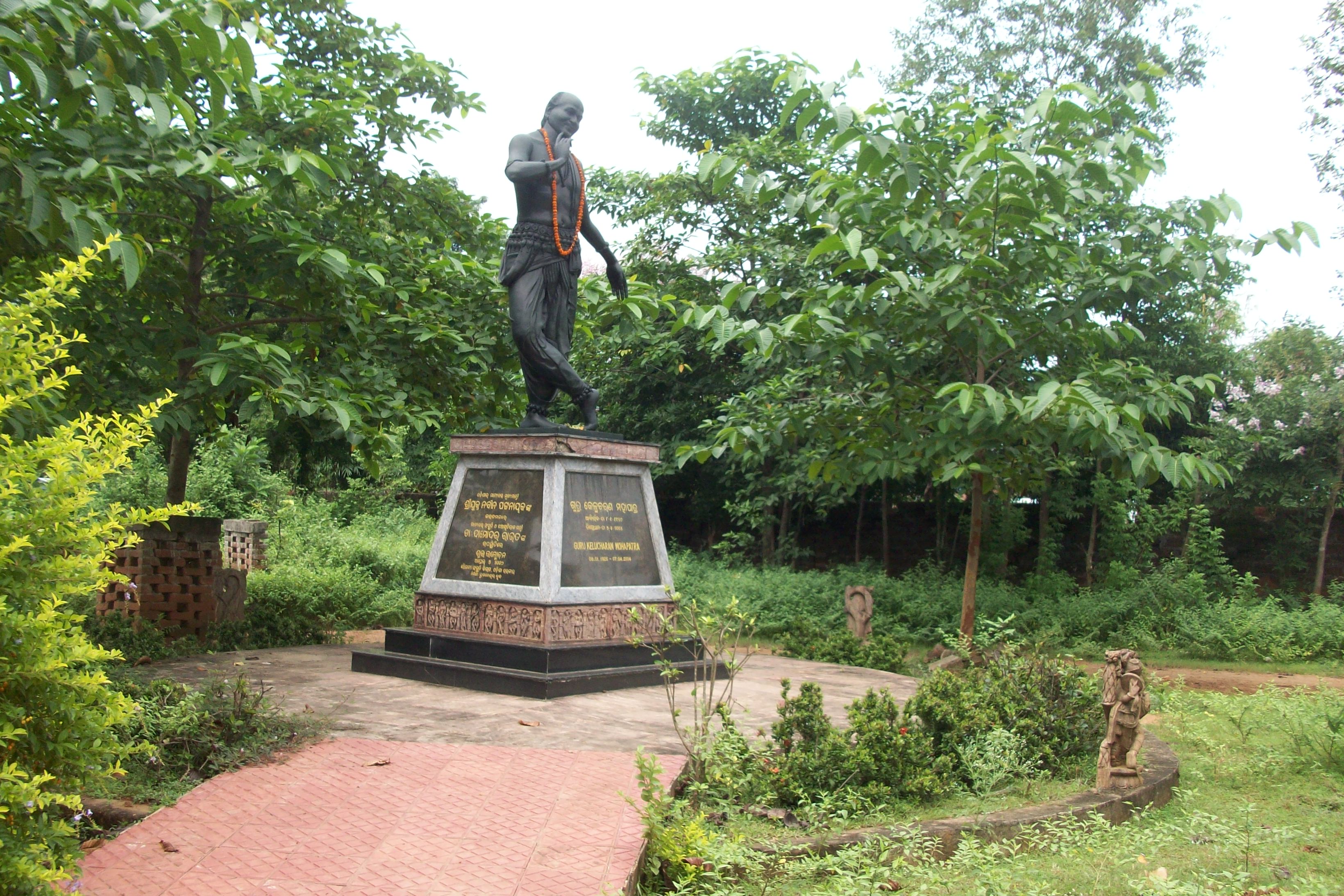 Full-length statue of Guru Kelucharan Mohapatra in a garden at the Odissi Research Centre in Bhubaneswar