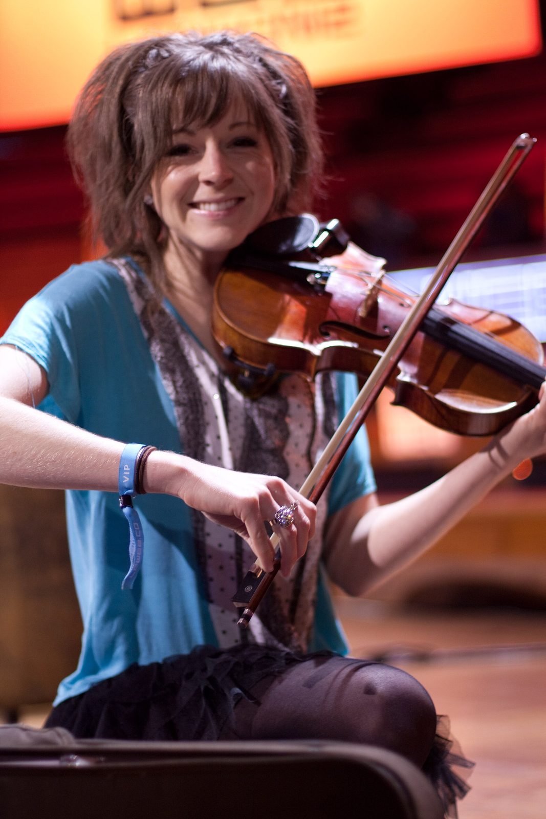 Lindsey Stirling performing on violin, Rehearsal