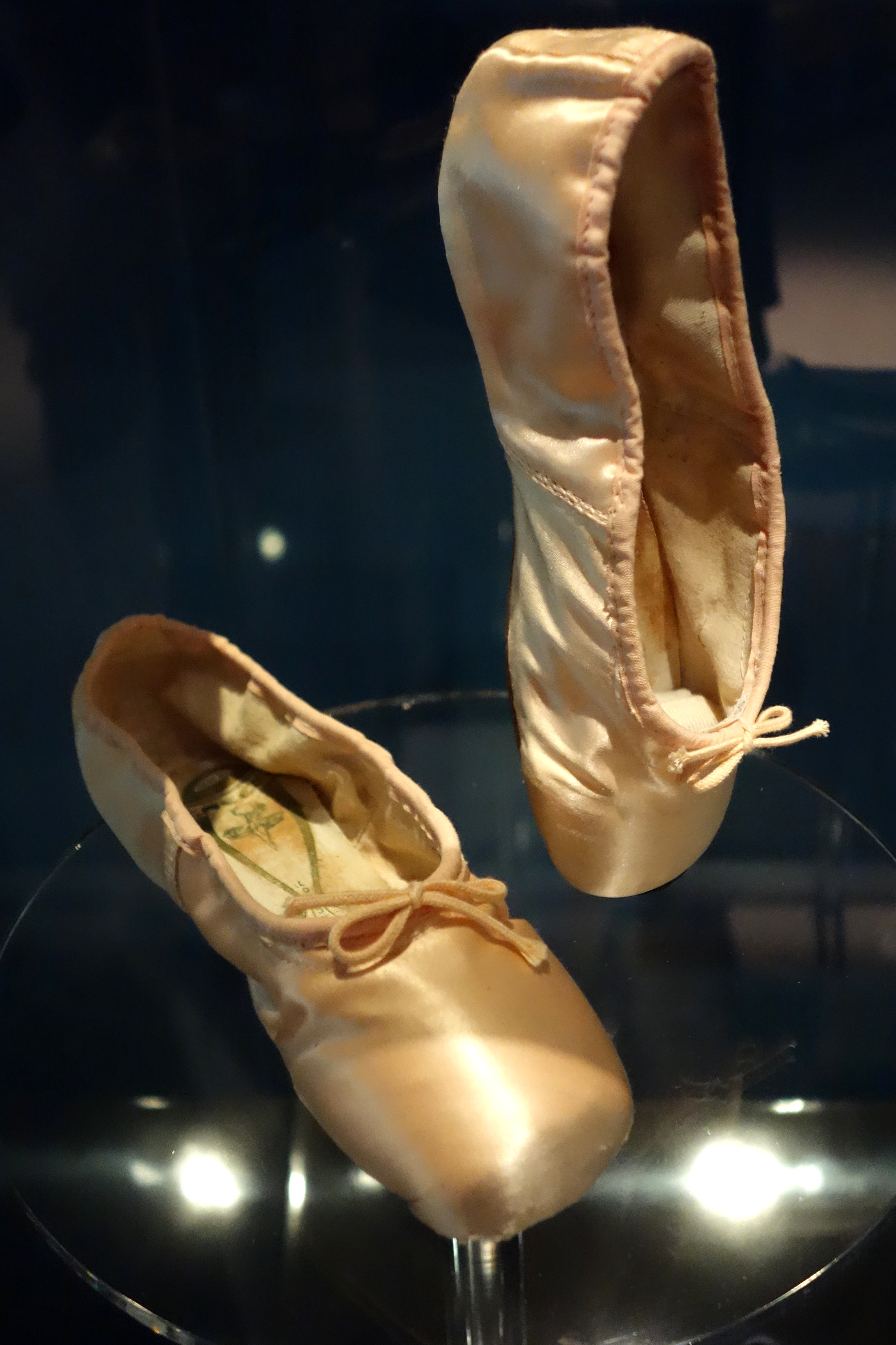 A pair of ballet shoes used by Dame Margot Fonteyn displayed at the Bata Shoe Museum