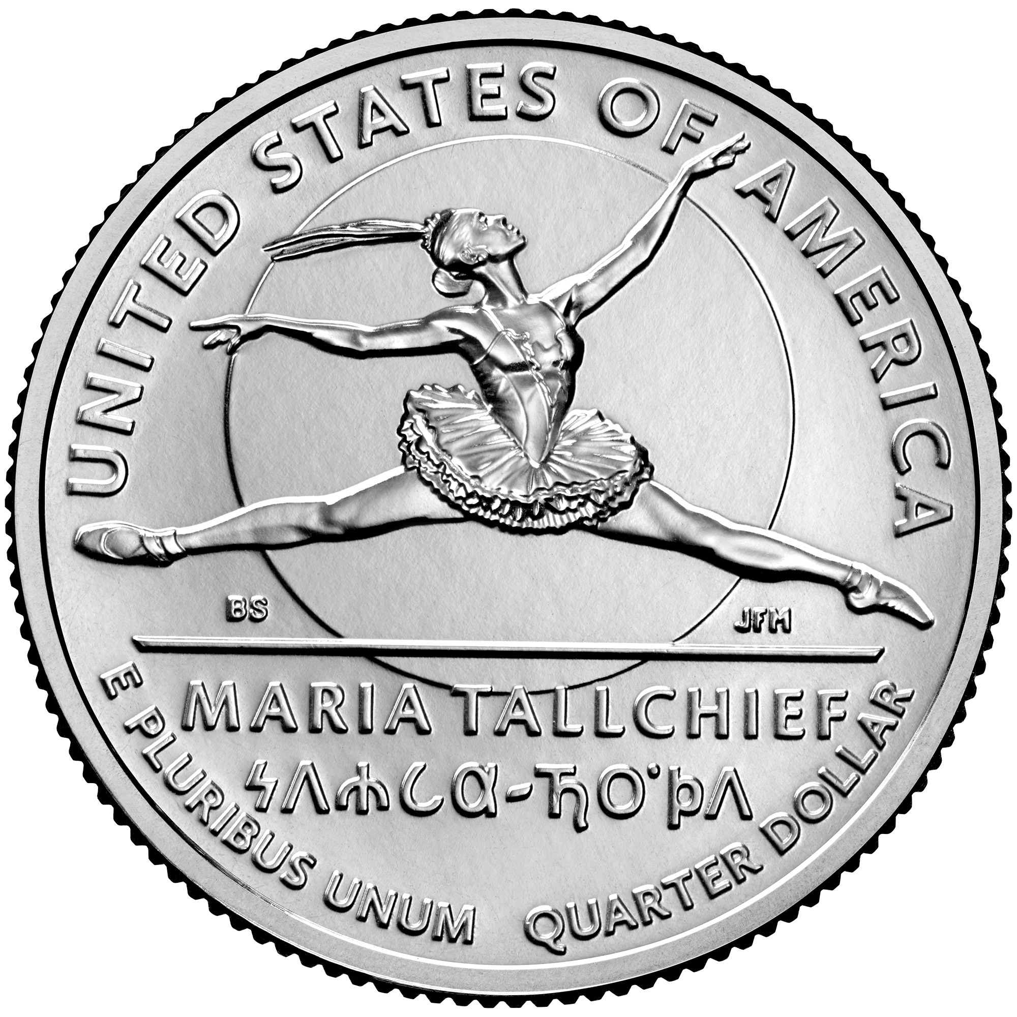 Reverse of the 2023 United States quarter honoring Maria Tallchief in a balletic leap