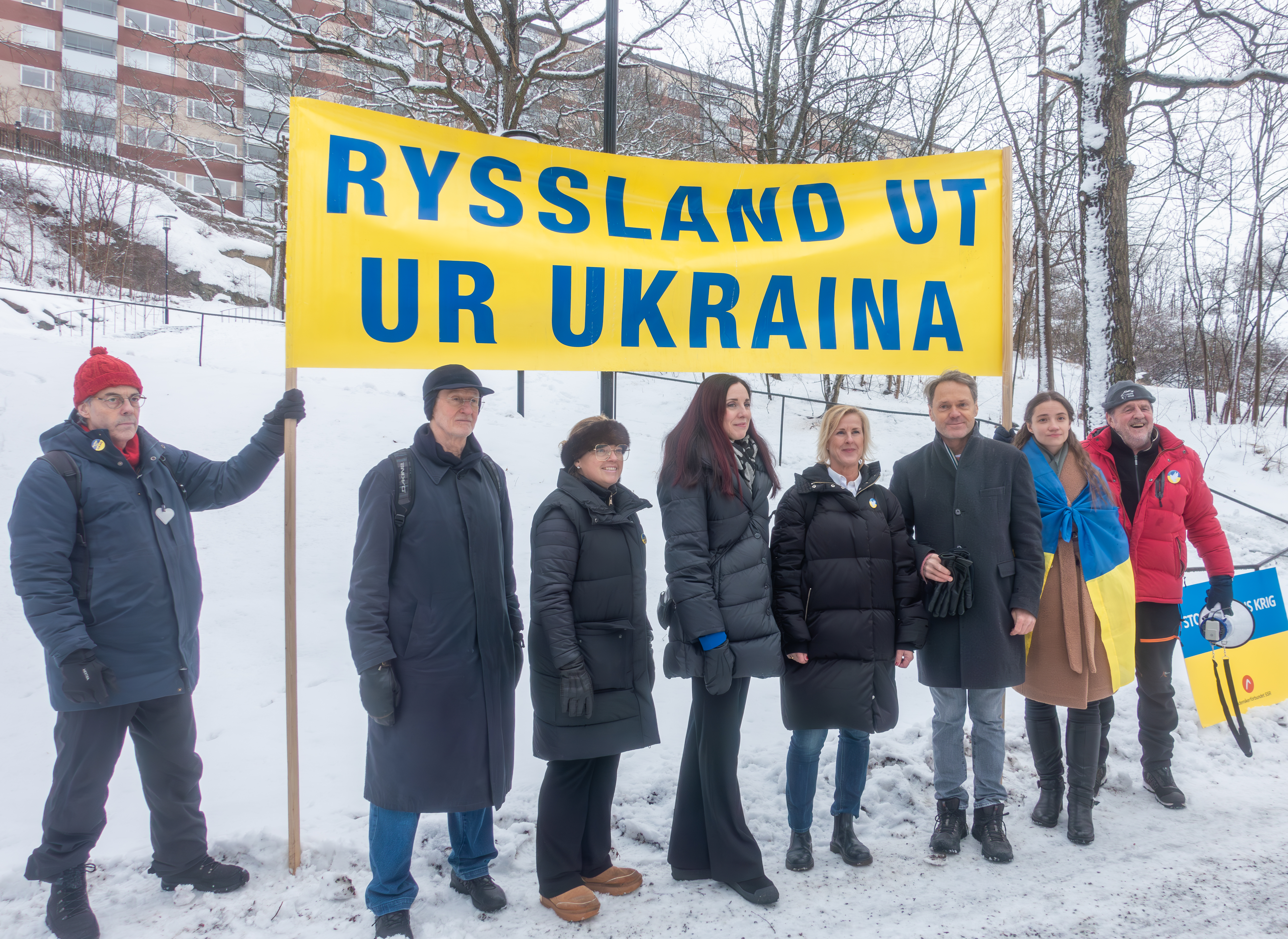 Speakers and attendees at a Stockholm demonstration that included Mats Ek