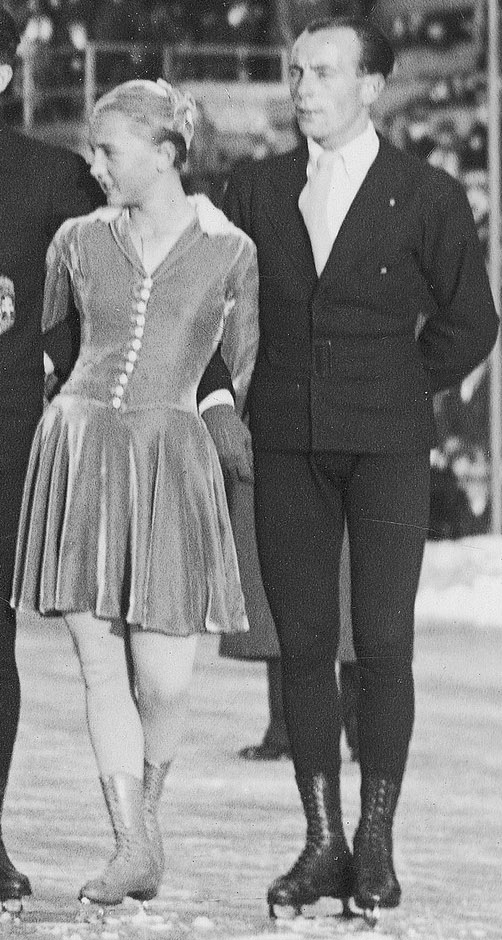 Maxi Herber and Ernst Baier skating together at the 1934 World Figure Skating Championships