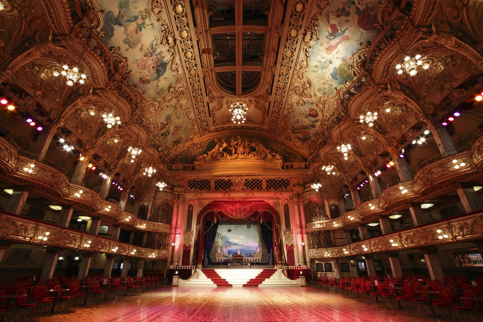 Ornate interior of the Blackpool Tower Ballroom
