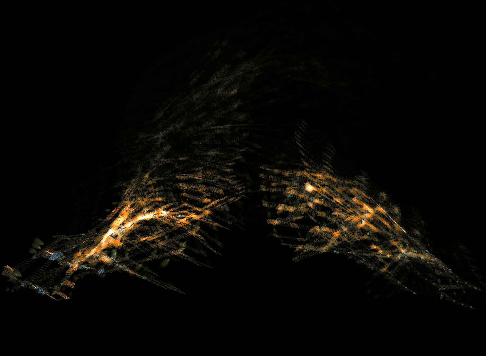 Abstract digital arcs derived from motion capture of Merce Cunningham's hands