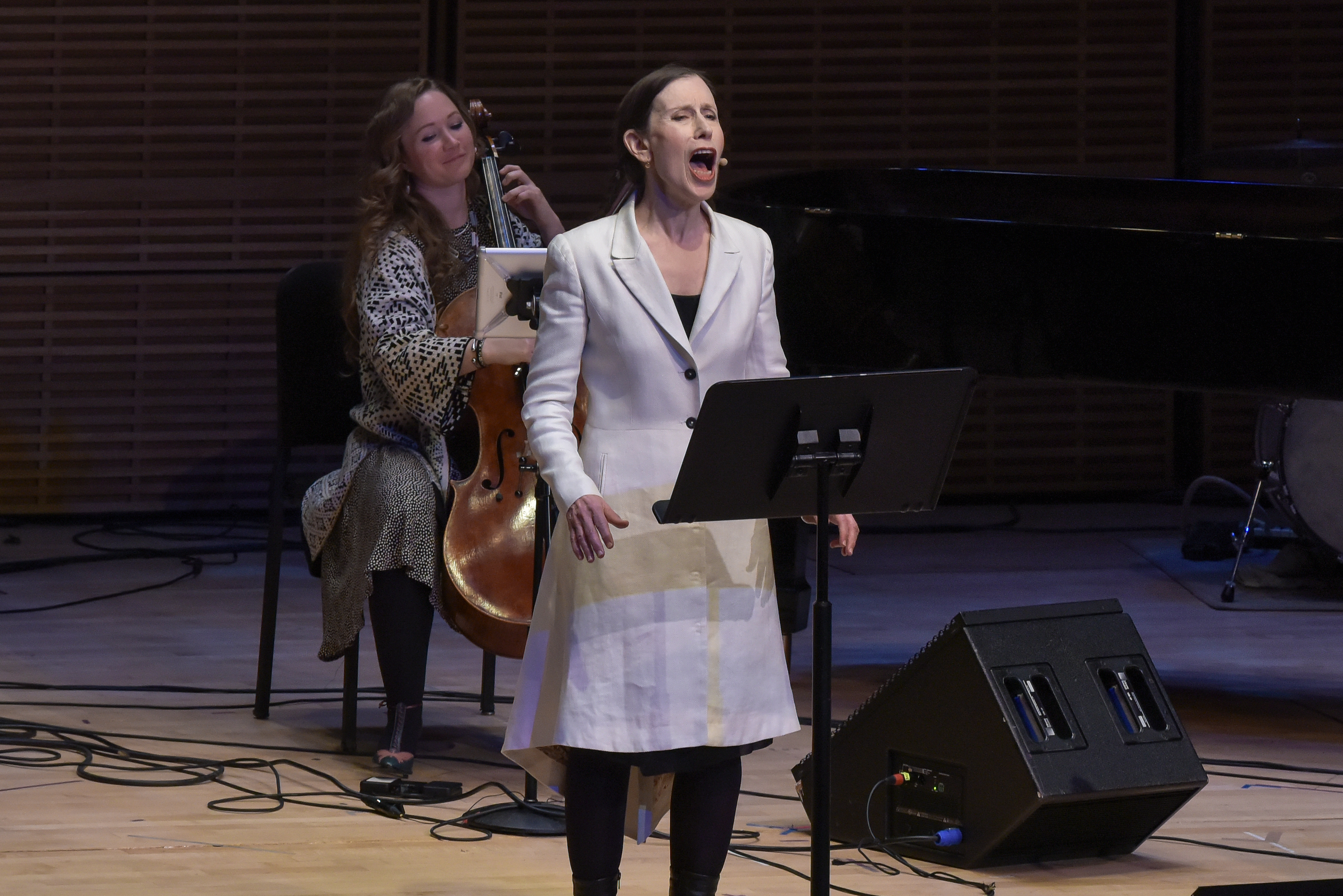 Meredith Monk and performers onstage at Zankel Hall in 2015.