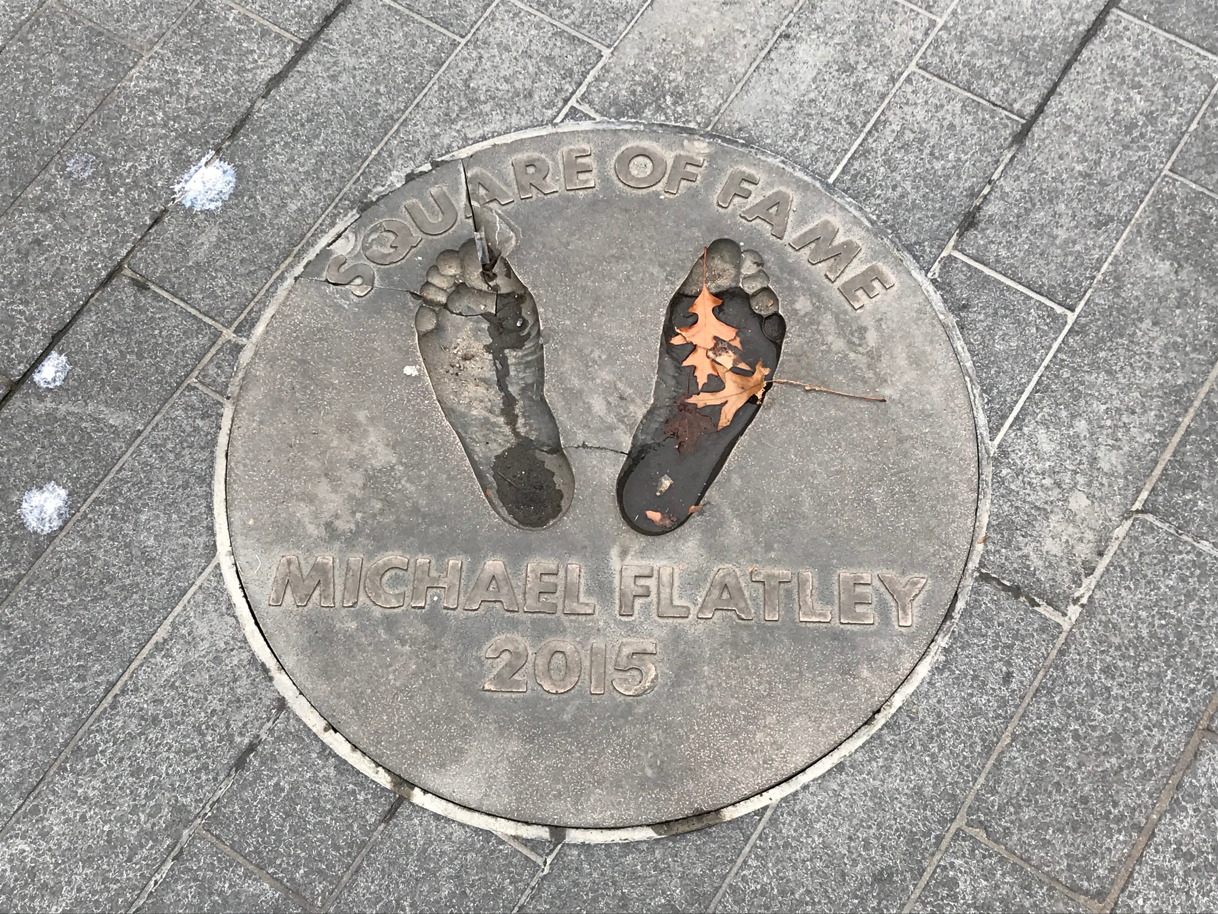 Michael Flatley foot casts set into a plaque at Wembley Square of Fame