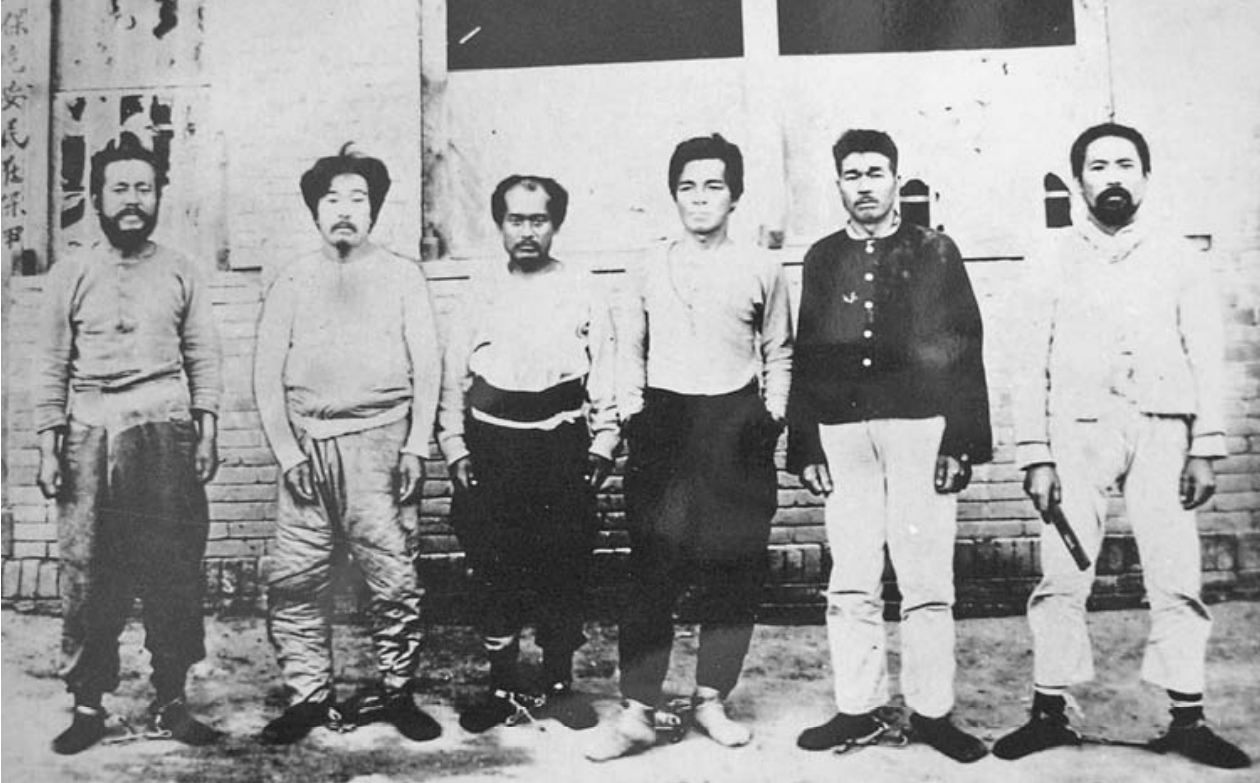 Historical group photograph from the 1924 Mongolian mission with Onisaburo Deguchi and Morihei Ueshiba.