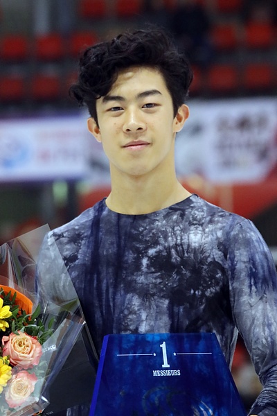 Nathan Chen at the 2018 Internationaux de France medal ceremony