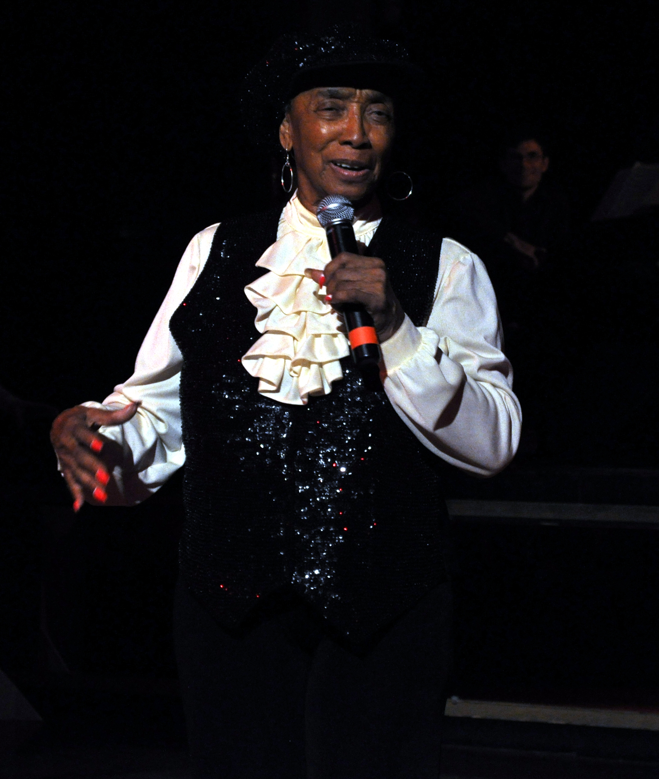 Portrait of Norma Miller seated at a 2009 Lindy Hop and tap event.