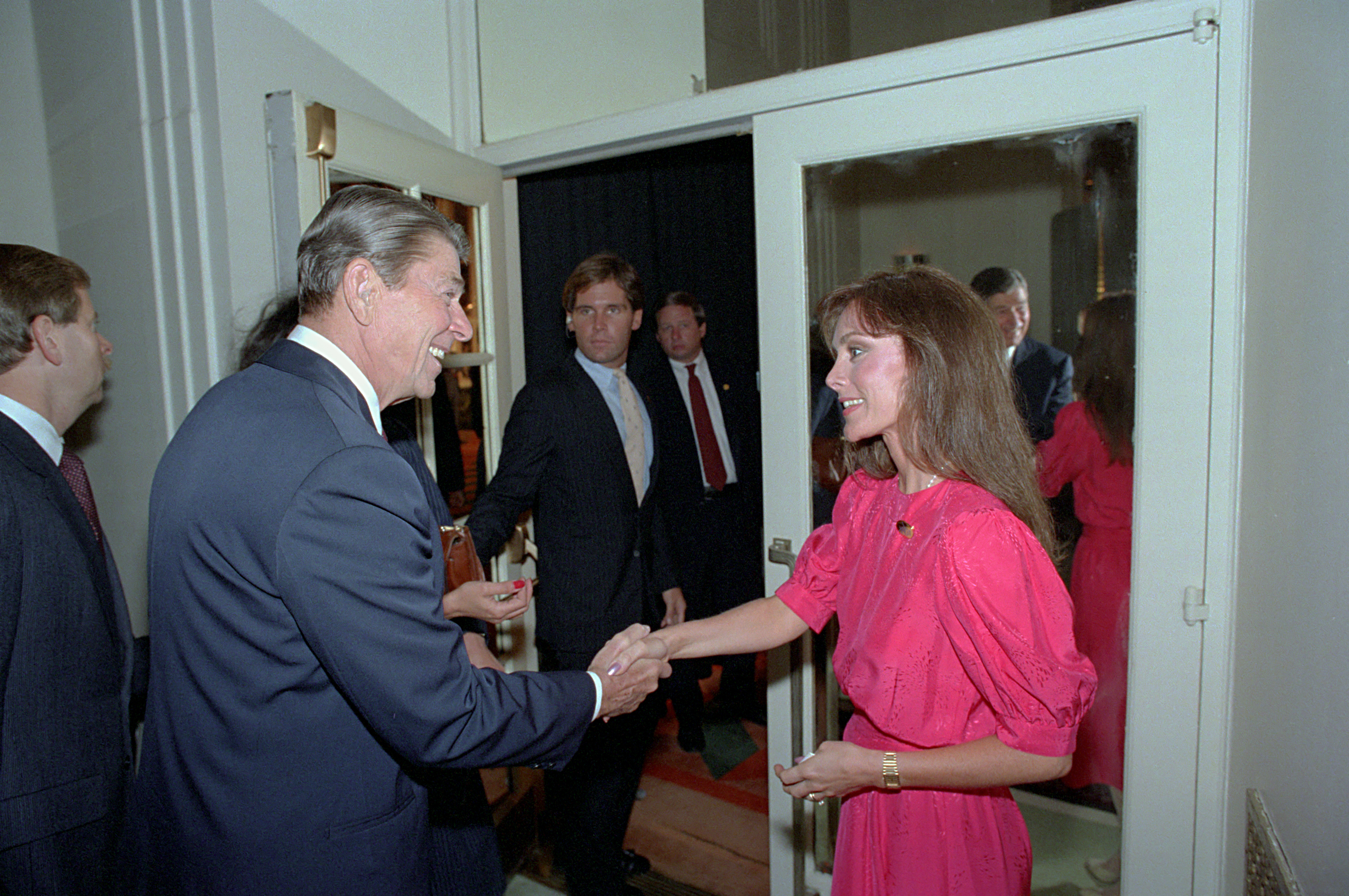 President Ronald Reagan greeting figure skater Peggy Fleming at a Women’s Sports Foundation reception in 1983
