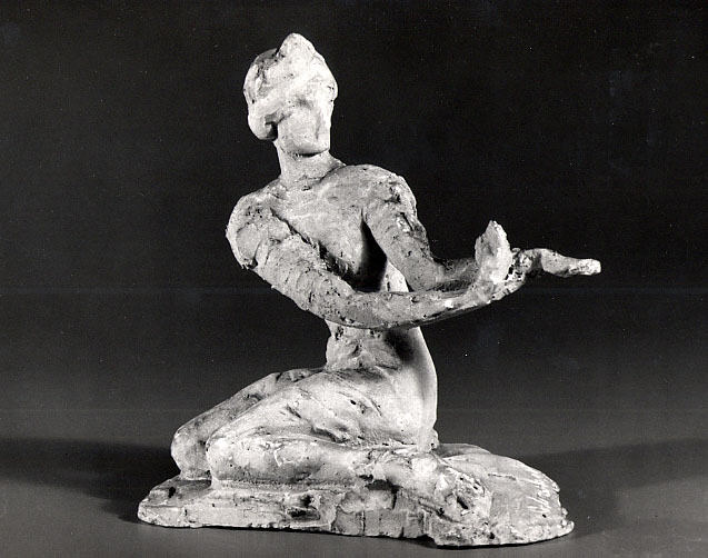 Plaster sculpture titled Snake Dance, Ruth St. Denis, modeled as a standing dancer.