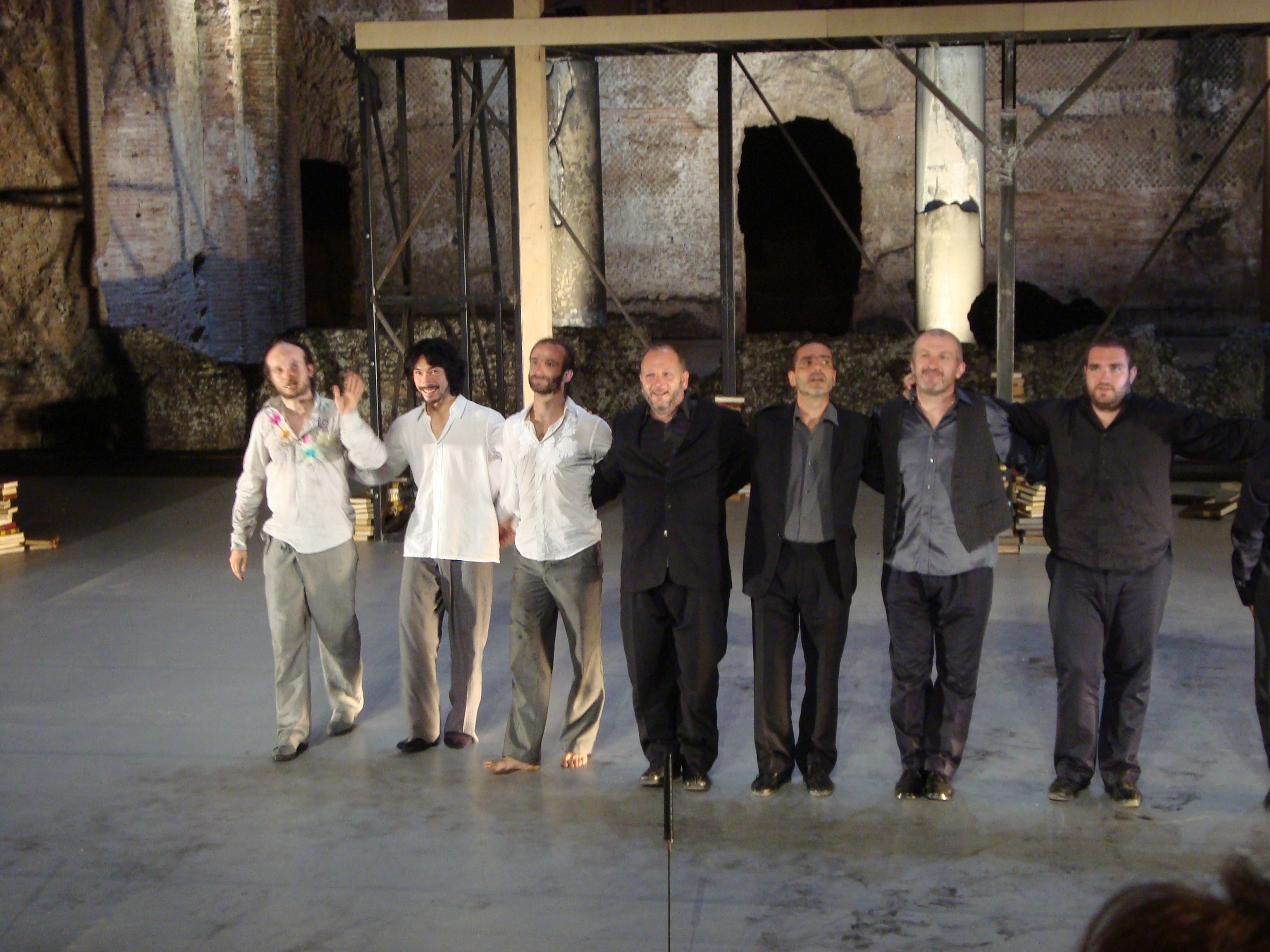 Sidi Larbi Cherkaoui with members of the Corsican vocal group A Filetta after Apocrifu in 2009