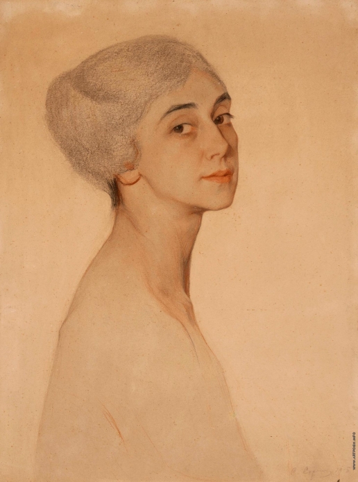 Pastel bust portrait of Tamara Karsavina by Savely Sorin