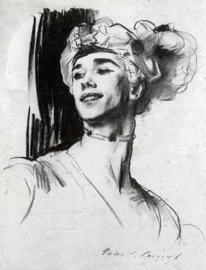 John Singer Sargent portrait of Vaslav Nijinsky in costume for Le Pavillon d’Armide